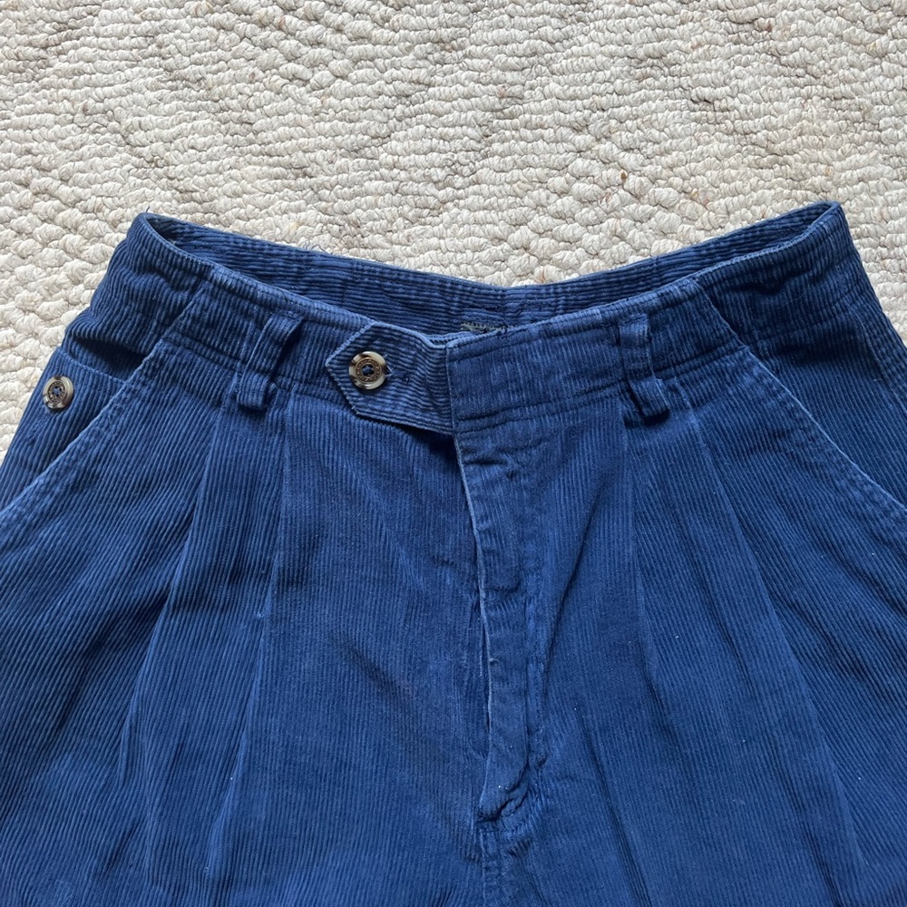 Vintage Pleated High Waisted Navy Corduroy Shorts.